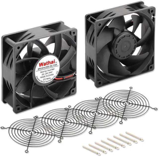 Alt view image 5 of 5 - 2 Pack Wathai IP67 Waterproof 120x120x38mm 24V DC 120mm Fan 2 Pin Dual Ball Case Fans Efficient and Reliable Cooling for Plasma Cutters, PC