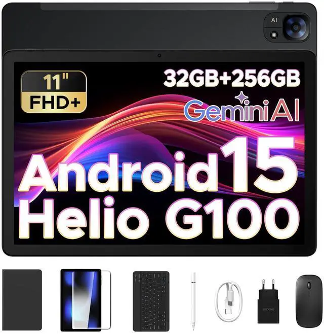 Main image of DOOGEE Tab E3 Android 15 Tablet with Keyboard(2025), Helio G100 Octa-Core Android Tablets 32GB+256GB/2TB, Gemini AI Gaming Tablet 11 Inch, 8800mAh Battery, Tablets with Pen, Mouse&Case, Black