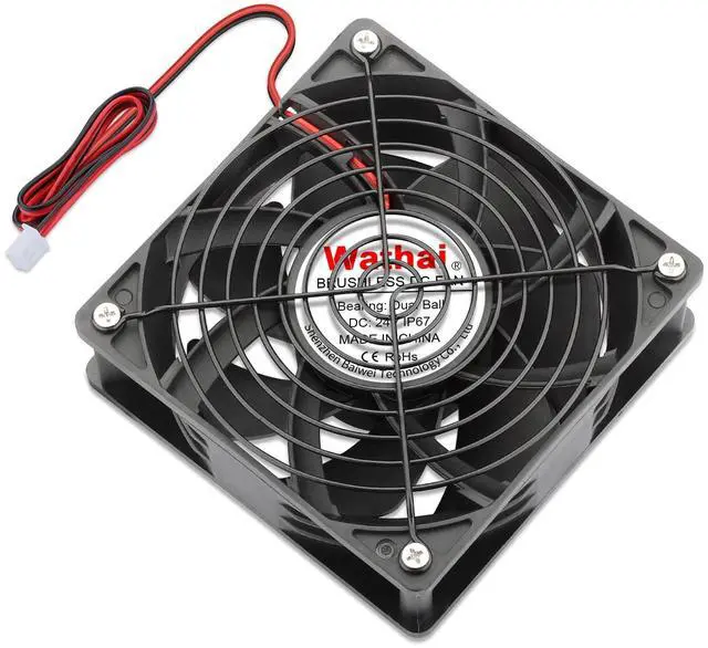 Alt view image 3 of 5 - 2 Pack Wathai IP67 Waterproof 120x120x38mm 24V DC 120mm Fan 2 Pin Dual Ball Case Fans Efficient and Reliable Cooling for Plasma Cutters, PC