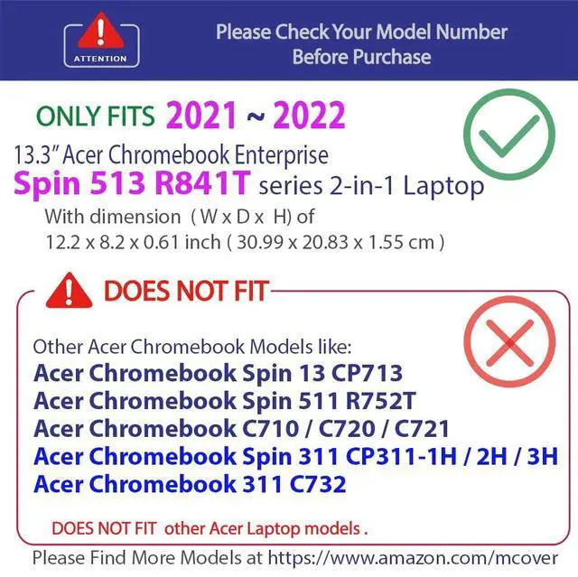 Alt view image 2 of 5 - mCover Case Compatible for 2021~2022 13.3" Acer Chromebook Enterprise Spin 513 R841T Series Convertible Notebook Computer ONLY (NOT Fitting Other Acer Models) - Blue