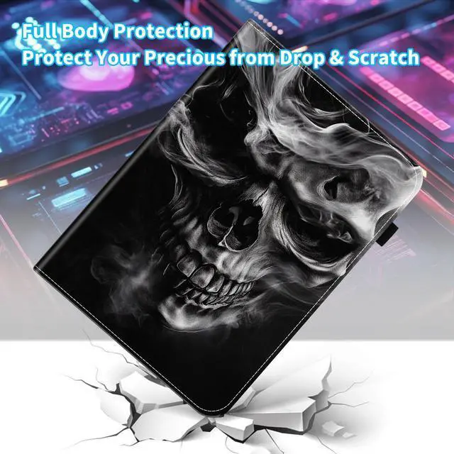 Alt view image 3 of 5 - BFUKVOU Case for Samsung Galaxy Tab S9 FE 5G 10.9 Inch/Galaxy Tab S9 11 Inch 2023,Card Slot PU Leather TPU Case Pen Holder Auto Wake Sleep,Smoke Skull