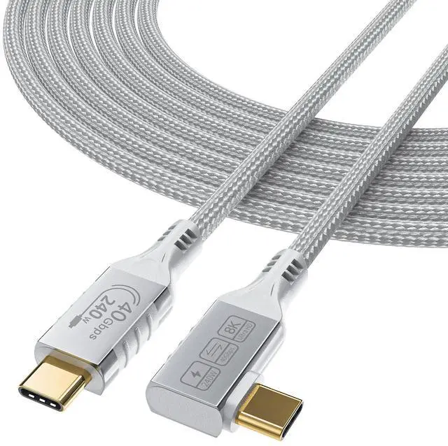 Main image of HOTUTUKI White Thunderbolt 4 Cable Long, Right Angle USB 4 Cable 90 Degree, 240W USB c Cable 40gbps Data Transfer, 8K@60Hz Display, Compatible with Docks eGPU Hub 6.6ft/2M