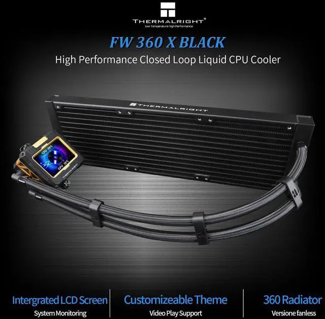 Alt view image 2 of 5 - Thermalright FW360 Black X-360mm Aio CPU Liquid Cooler,IPS LCD Screen with 320 * 240 Resolution,for AM4/AM5,LGA1700/1851,2.4 inchMagnet-Absorbent LCD Screen for Images,Can be Freely Matched with Fan