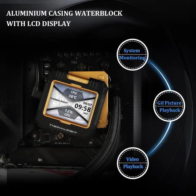 Alt view image 4 of 5 - Thermalright FW360 Black X-360mm Aio CPU Liquid Cooler,IPS LCD Screen with 320 * 240 Resolution,for AM4/AM5,LGA1700/1851,2.4 inchMagnet-Absorbent LCD Screen for Images,Can be Freely Matched with Fan