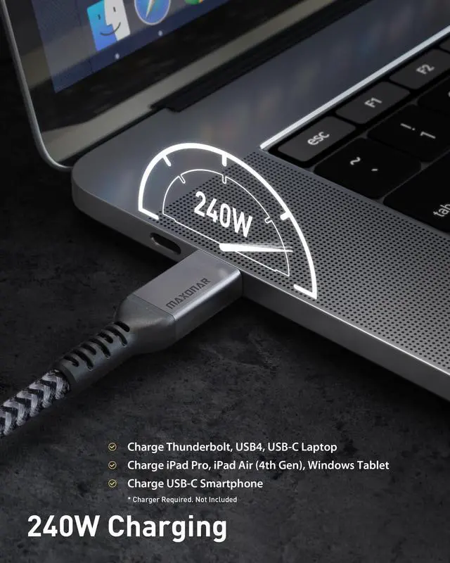 Alt view image 4 of 5 - Maxonar 2 Packs Long 10FT Thunderbolt 4 Cable with 40Gbps Data Sync/240W Charging and 8K for Thunderbolt 4/3, USB4, and USB C Devices