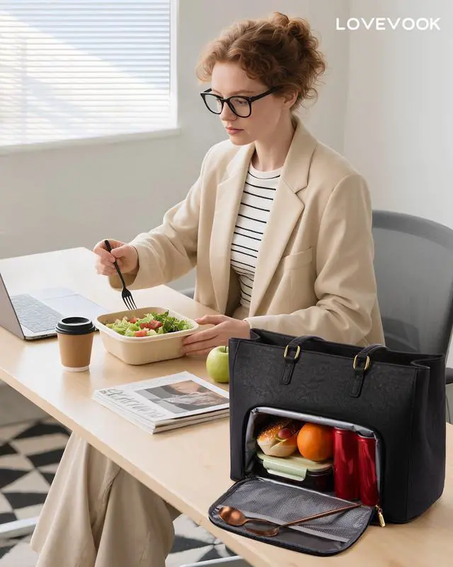 Alt view image 2 of 5 - LOVEVOOK Lunch Bag, Tote Bag for Women with Insulated Lunch Compartment, Laptop Work Tote Bag for Teacher, Nurse, Travel, College, Daily,15.6 Inch
