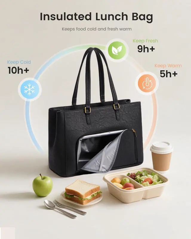 Alt view image 4 of 5 - LOVEVOOK Lunch Bag, Tote Bag for Women with Insulated Lunch Compartment, Laptop Work Tote Bag for Teacher, Nurse, Travel, College, Daily,15.6 Inch