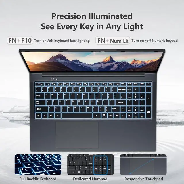 Alt view image 5 of 5 - 2025 17.3 Inch Laptop, 16GB DDR4 512GB SSD Gaming Laptop, Celeron N150 (4C/4T, Up to 3.6GHz) Laptop Computer, WiFi 5 BT 4.2, Backlit Keyboard, 6Hr Battery, USB 3.0, HDMI, Win 11 Pro Business Laptop