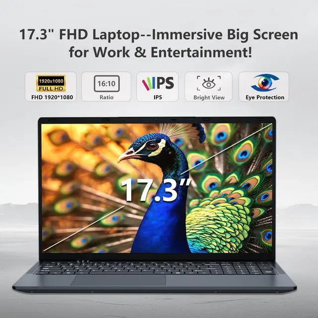 Alt view image 4 of 5 - 2025 17.3 Inch Laptop, 16GB DDR4 512GB SSD Gaming Laptop, Celeron N150 (4C/4T, Up to 3.6GHz) Laptop Computer, WiFi 5 BT 4.2, Backlit Keyboard, 6Hr Battery, USB 3.0, HDMI, Win 11 Pro Business Laptop