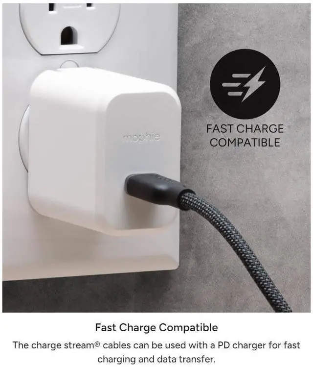 Alt view image 2 of 5 - Mophie Charge Stream USB-C to USB-C 1m/3ft Cable - 60W Power Delivery, Enduraflex Silicone, Ultra-Durable Braided Design for Everyday Use