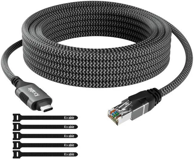 Main image of USB C to Ethernet Cable 8FT, Type C to RJ45 Cord, Directly Connected, Gigabit LAN Network, Thunderbolt 3 Compatible, for MacBook Pro/Air, iPad Pro, iPhone 15/15 Pro Max, Dell XPS, Chromebook, More