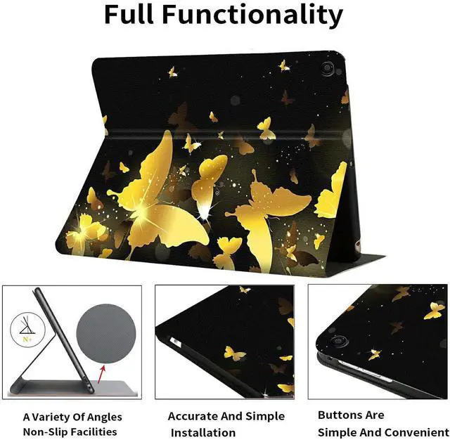 Alt view image 3 of 5 - for Fire HD 10 Case (9th/7th Generation,2019/2017 Tablet) Multi-Angle Viewing Anti Slide Folio Stand Smart Cover Cases for All New Kindle Fire HD 10 9th/7th Gen 10.1"- Gold Butterfly