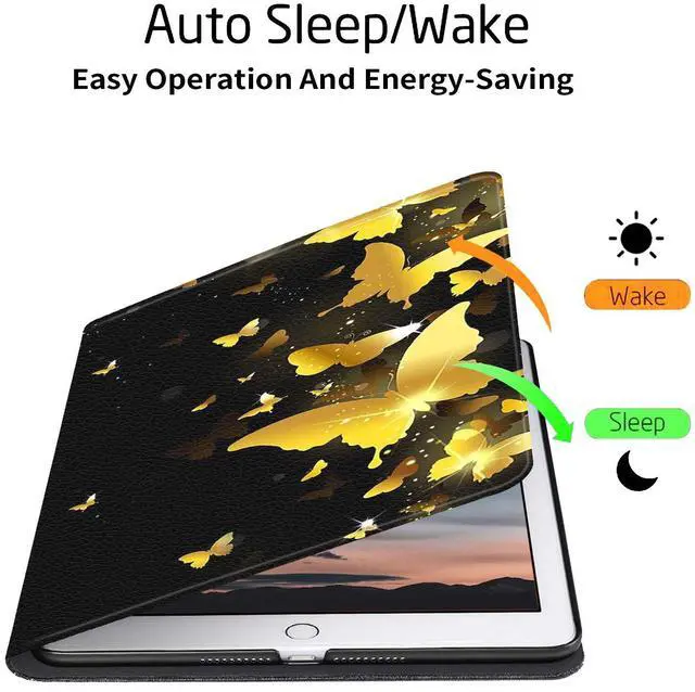 Alt view image 4 of 5 - for Fire HD 10 Case (9th/7th Generation,2019/2017 Tablet) Multi-Angle Viewing Anti Slide Folio Stand Smart Cover Cases for All New Kindle Fire HD 10 9th/7th Gen 10.1"- Gold Butterfly