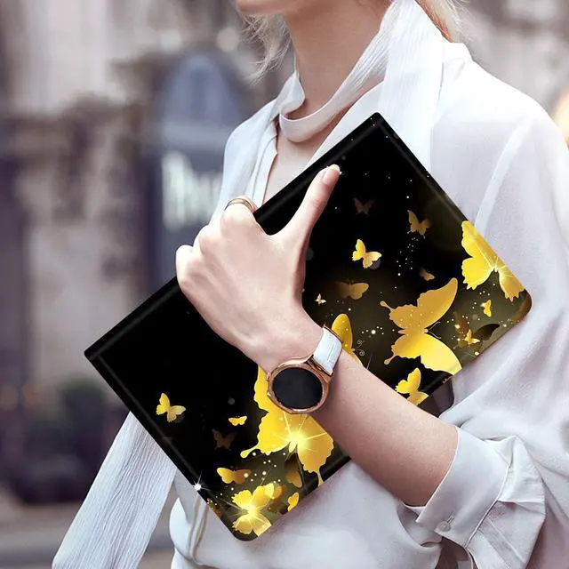 Alt view image 5 of 5 - for Fire HD 10 Case (9th/7th Generation,2019/2017 Tablet) Multi-Angle Viewing Anti Slide Folio Stand Smart Cover Cases for All New Kindle Fire HD 10 9th/7th Gen 10.1"- Gold Butterfly