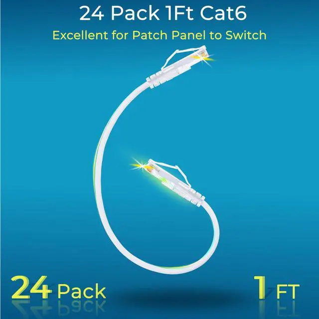 Alt view image 2 of 5 - Rapink Patch Cables Cat6/ Cat6a 1ft (24 Pack) Slim, Cat6a Ethernet Patch Cable 10G Support, Snagless Cat 6 Patch Cable for Patch Panel to Switch, Flexiable Cat6 Ethernet Cable White