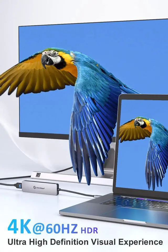 Alt view image 2 of 5 - UtechSmart 6-in-1 USB-C Hub, 4K@60Hz HDMI Adapter for MacBook Pro/Air, Type-C Laptop Dongle (100W PD Port, SD/TF Card Reader, 2 USB 3.0 Ports)