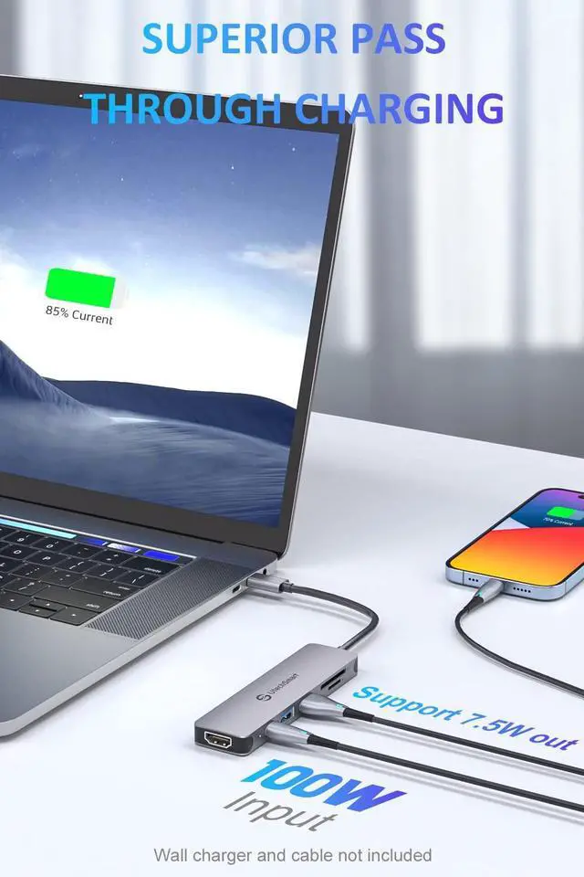 Alt view image 4 of 5 - UtechSmart 6-in-1 USB-C Hub, 4K@60Hz HDMI Adapter for MacBook Pro/Air, Type-C Laptop Dongle (100W PD Port, SD/TF Card Reader, 2 USB 3.0 Ports)