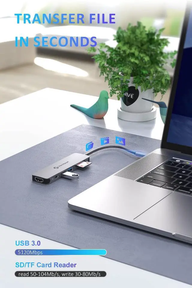 Alt view image 5 of 5 - UtechSmart 6-in-1 USB-C Hub, 4K@60Hz HDMI Adapter for MacBook Pro/Air, Type-C Laptop Dongle (100W PD Port, SD/TF Card Reader, 2 USB 3.0 Ports)