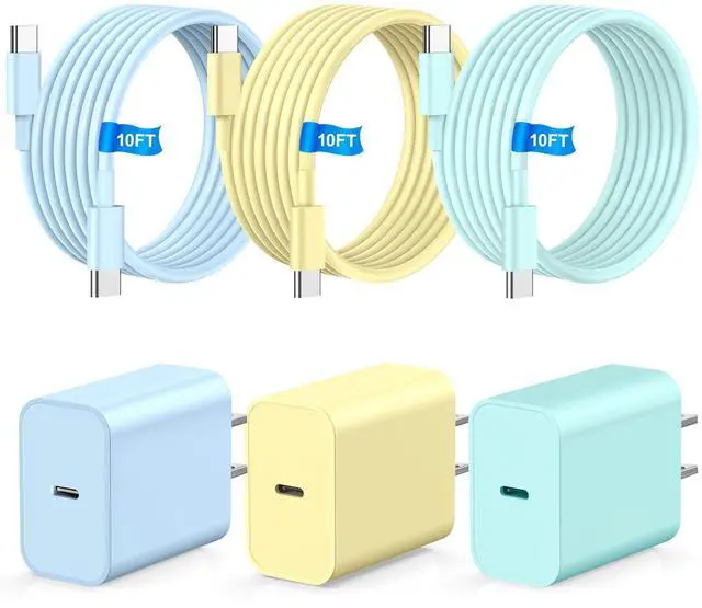 Main image of i Phone Charger Fast Charging, 3Pack Type C Fast Charger Block with 10FT 100W USB C Cable, Type C Cable, Compatible with i Phone 15/16/17 Pro/Max/Plus, Pad Air/Pro, Samsumg (Yellow/Green/Blue)