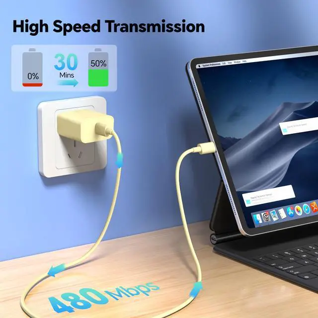 Alt view image 2 of 5 - i Phone Charger Fast Charging, 3Pack Type C Fast Charger Block with 10FT 100W USB C Cable, Type C Cable, Compatible with i Phone 15/16/17 Pro/Max/Plus, Pad Air/Pro, Samsumg (Yellow/Green/Blue)