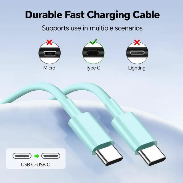 Alt view image 4 of 5 - i Phone Charger Fast Charging, 3Pack Type C Fast Charger Block with 10FT 100W USB C Cable, Type C Cable, Compatible with i Phone 15/16/17 Pro/Max/Plus, Pad Air/Pro, Samsumg (Yellow/Green/Blue)