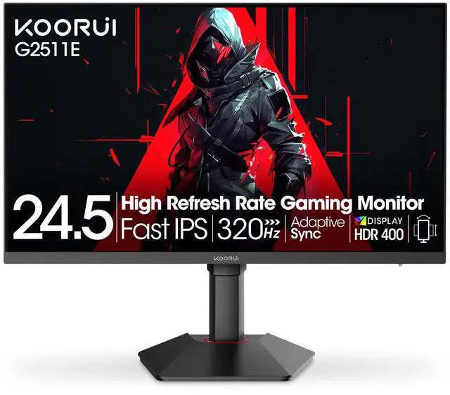 Main image of KOORUI 24.5 Inch Gaming Monitor, 1ms, 320Hz Monitor, HDR400, 95% DCI-P3, IPS Display, Adaptive Sync Compatible, Tilt Vertical Height Adjustable, VESA Mount 75x75mm, HDMI & DisplayPor,G2511E