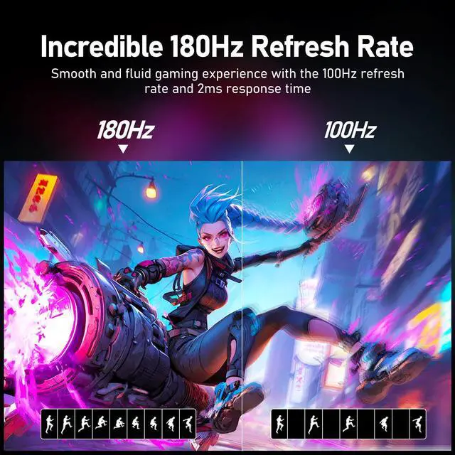 Alt view image 3 of 5 - Gawfolk 27 Inch Gaming Curved Monitor, 180Hz QHD 2560x1440p PC Monitor with AMD FreeSync, Flicker-Free, HDMI 2.0, DP 1.4, Ultra-Thin Frameless 2K Computer Screen