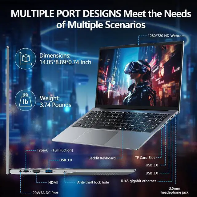 Alt view image 4 of 5 - NIAKUN 15.6 Inch Laptop Computer,Gaming Laptop,32GB RAM 1TB SSD,i9-11900H 8C/16T Processor(up to 4.9Ghz),UHD Graphics,15.6 FHD 1920 * 1080 Display,WiFi 6,BT5.2,Backlit Keyboard