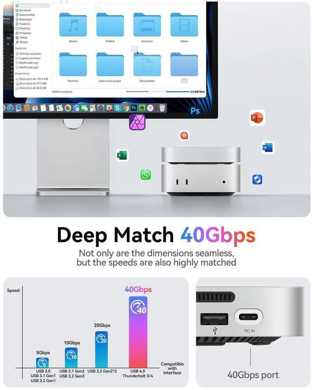 Alt view image 5 of 5 - ORICO MiniMate Pro+ 40Gbps Mac mini M4 Docking Stand & Hub with Built-in 4TB NVMe SSD (Non-Removable) Mac mini M4 and M4 Pro 2025, Aluminum USB4 Dock, 3.5mm Audio I/O, 2×USB-A, Compatible with USB4