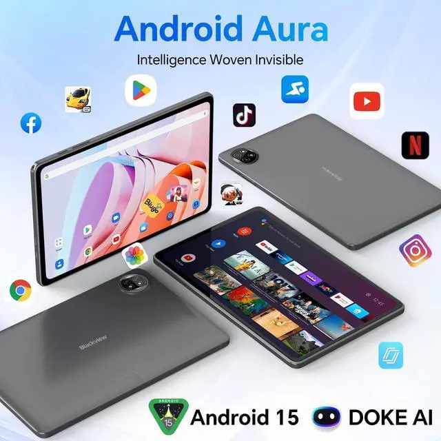 Alt view image 2 of 5 - Blackview Tablet 10 inch Android 15,2025 AI Tablet, 4GB RAM 64GB ROM 1TB Expandable, Quad-Core, Widevine L1, 1280x800 IPS Touchscreen, 5G WiFi, BT 5.0, Dual Camera, 6600mAh (Blue)