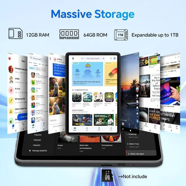 Alt view image 3 of 5 - Blackview Tablet 10 inch Android 15,2025 AI Tablet, 4GB RAM 64GB ROM 1TB Expandable, Quad-Core, Widevine L1, 1280x800 IPS Touchscreen, 5G WiFi, BT 5.0, Dual Camera, 6600mAh (Blue)