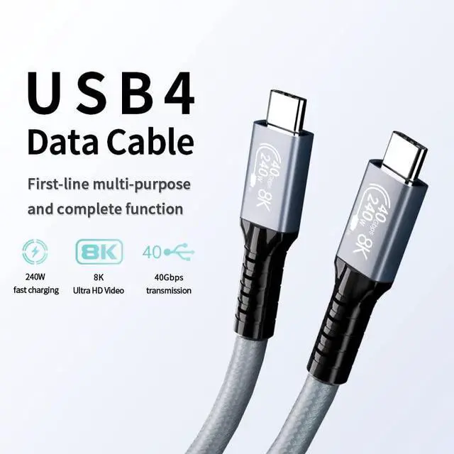 Alt view image 2 of 5 - LanSenSu 240W USB4 Cable, 40GBps Data Transmission, 240W (48V5A) PD Super Fast Charge, 8K@60Hz HD Extension for Thunderbolt 4, Mobile Phone, Notebook, MAC, SSD, PD3.1 and QC4.0 (5FT, 1Pack)
