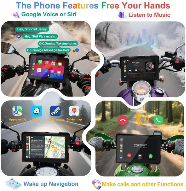Alt view image 3 of 5 - FancyTiger MT700 Pro Portable Wireless Motorcycle Carplay & Android Auto Screen, Motorcycle Dash Cam/Camera, Motorbike TPMS, 7" Moto Carplay GPS Waterproof Touch Screen, Quick-Release Magnetic Mount