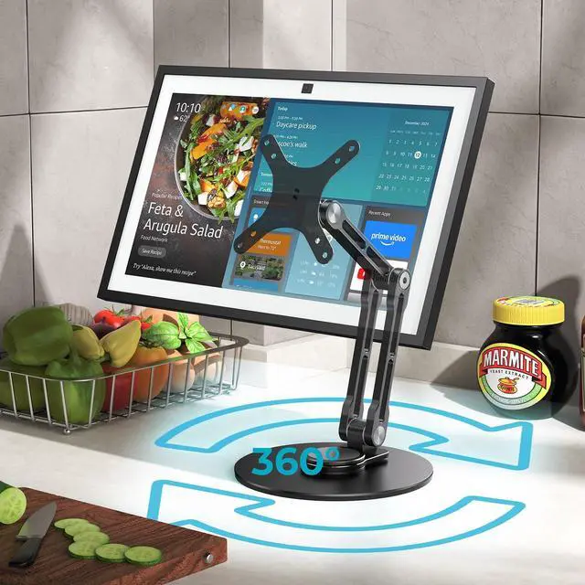 Main image of Jcnewpop Echo Show 15 Stand with VESA Mount, Aluminum Stand with 360° Rotation, Adjustable Height and Angle for Landscape/Portrait Screen - Black