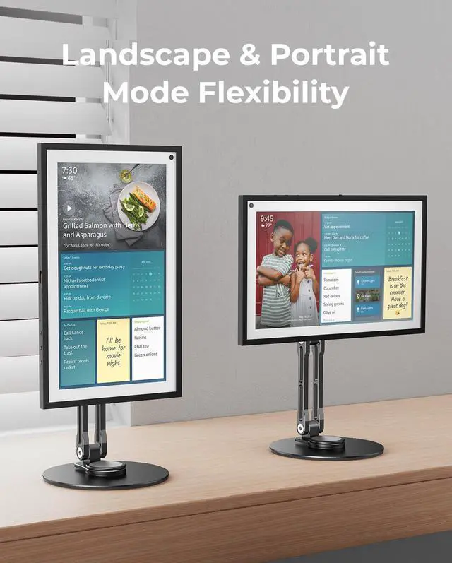 Alt view image 3 of 5 - Jcnewpop Echo Show 15 Stand with VESA Mount, Aluminum Stand with 360° Rotation, Adjustable Height and Angle for Landscape/Portrait Screen - Black