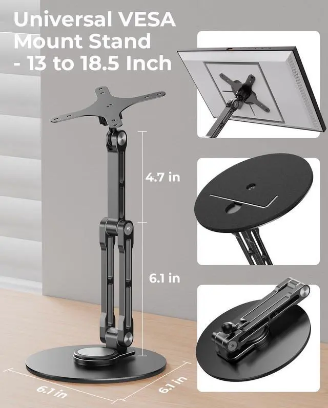 Alt view image 5 of 5 - Jcnewpop Echo Show 15 Stand with VESA Mount, Aluminum Stand with 360° Rotation, Adjustable Height and Angle for Landscape/Portrait Screen - Black