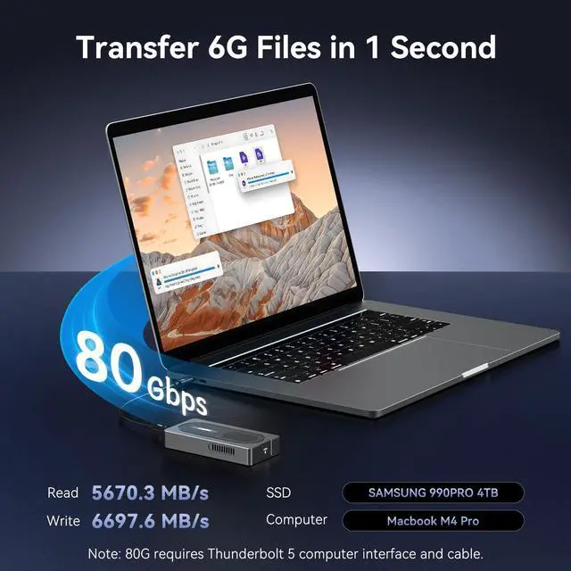 Alt view image 2 of 5 - AGEEN 80Gbps M.2 NVMe SSD Enclosure for USB4 V2.0, USB4 V1.0- External NVMe Enclosure with Active Cooling Fan, Backward Compatible USB 3.2/3.1/3.0