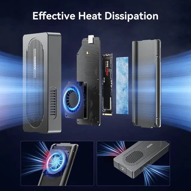 Alt view image 4 of 5 - AGEEN 80Gbps M.2 NVMe SSD Enclosure for USB4 V2.0, USB4 V1.0- External NVMe Enclosure with Active Cooling Fan, Backward Compatible USB 3.2/3.1/3.0