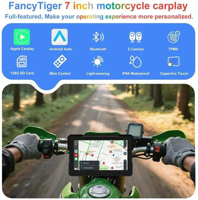 Alt view image 2 of 5 - FancyTiger MT700 Pro Portable Wireless Motorcycle Carplay & Android Auto Screen, Motorcycle Dash Cam/Camera, Motorbike TPMS, 7" Moto Carplay GPS Waterproof Touch Screen, Quick-Release Magnetic Mount