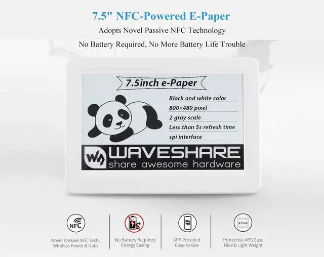 Alt view image 2 of 5 - UeeKKoo 7.5inch Passive NFC-Powered e-Paper, 800 x 480 Pixel ePaper Screen, Adopts Novel Passive NFC Technology No Batte-ry Required No Messy Wiring, Wire-Less Powering & Data Transfer