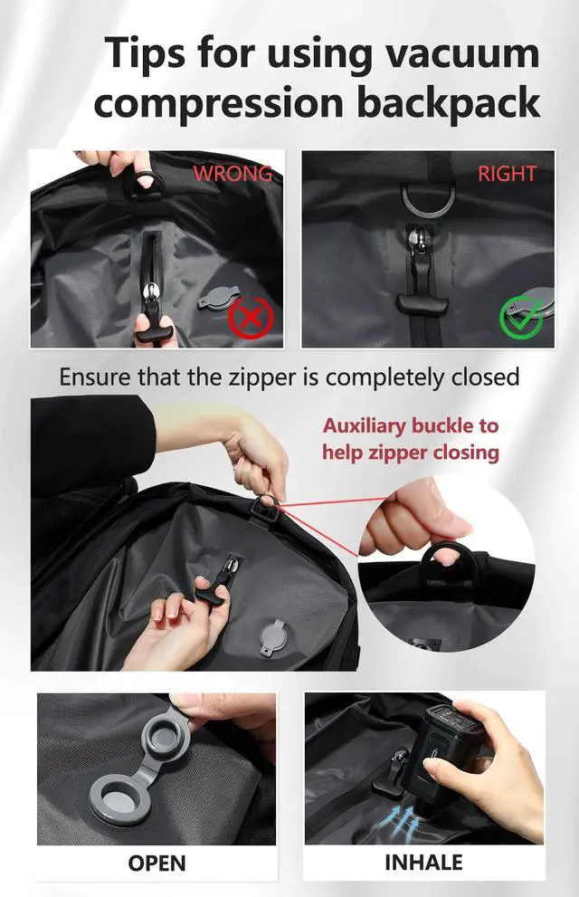 Alt view image 3 of 5 - Cusangel vacuum backpack travel with pump compression,18in vac travel 45L expandable 60L capacity laptop,multiple pockets Flight Carry-On XL (Casual Vac-backpack)