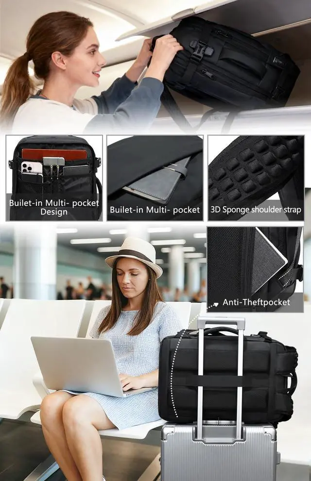 Alt view image 4 of 5 - Cusangel vacuum backpack travel with pump compression,18in vac travel 45L expandable 60L capacity laptop,multiple pockets Flight Carry-On XL (Casual Vac-backpack)