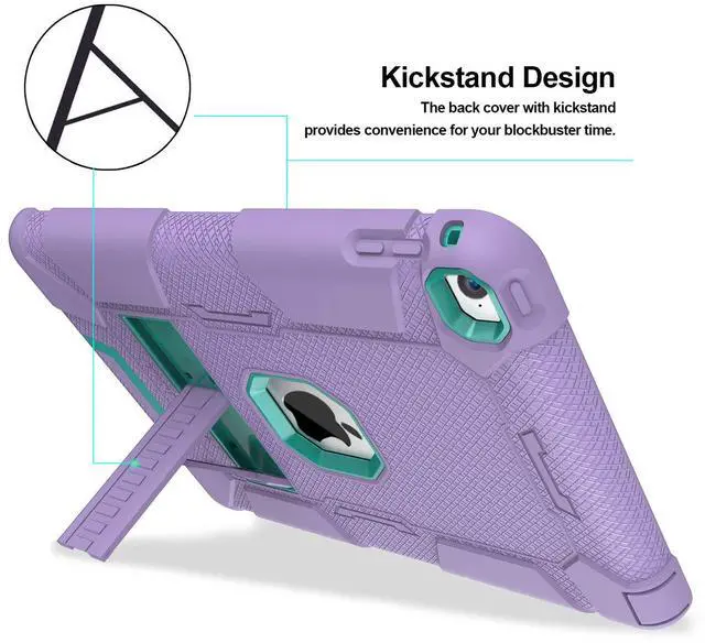 Alt view image 3 of 5 - BENTOBEN Case for iPad Air 2, Hybrid Shockproof Cases with Kickstand Rugged Triple-Layer Shock Resistant Drop Proof Protective Tablet Cover for iPad Air 2 (A1566 A1567) 2014 Released, Purple/Green