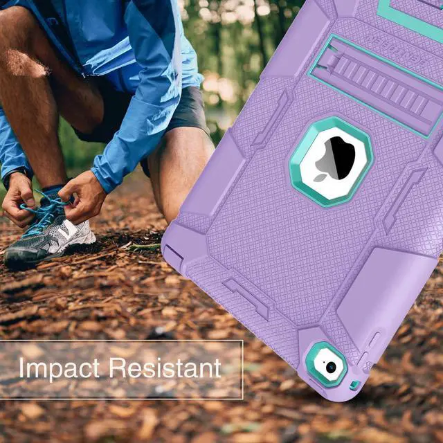 Alt view image 4 of 5 - BENTOBEN Case for iPad Air 2, Hybrid Shockproof Cases with Kickstand Rugged Triple-Layer Shock Resistant Drop Proof Protective Tablet Cover for iPad Air 2 (A1566 A1567) 2014 Released, Purple/Green