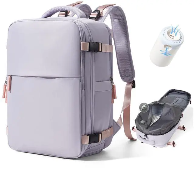 Main image of WEPLAN Vacuum Backpack Travel with Pump,Compression Vacpack Backpack With Shoe Compartment, 18.5x13x7.9IN Personal Item Travel Bag,Airline Approved Carry on Luggage(Light Purple)