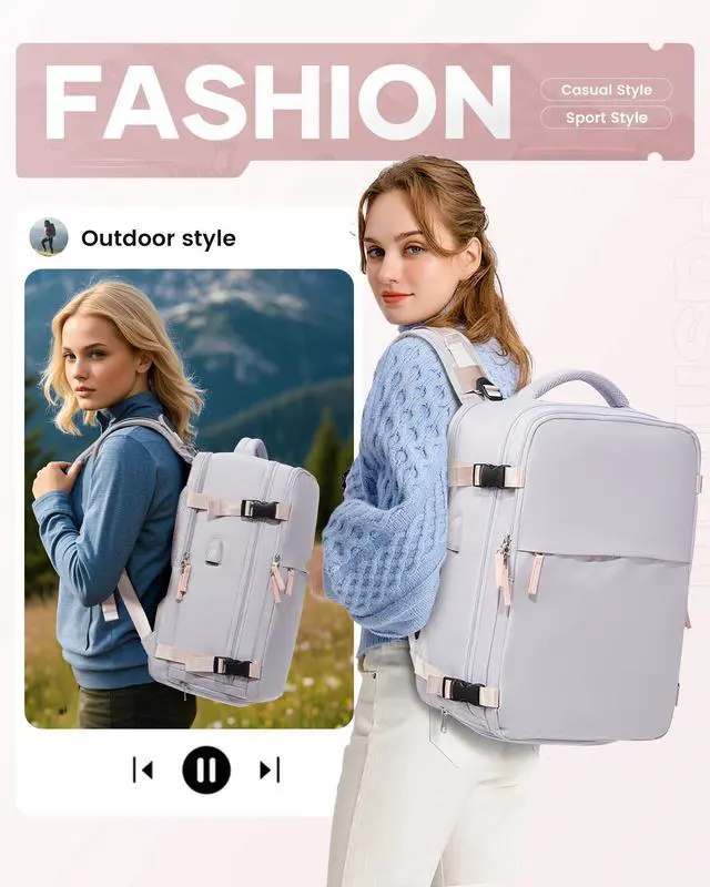 Alt view image 3 of 5 - WEPLAN Vacuum Backpack Travel with Pump,Compression Vacpack Backpack With Shoe Compartment, 18.5x13x7.9IN Personal Item Travel Bag,Airline Approved Carry on Luggage(Light Purple)