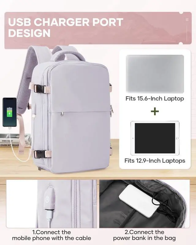 Alt view image 5 of 5 - WEPLAN Vacuum Backpack Travel with Pump,Compression Vacpack Backpack With Shoe Compartment, 18.5x13x7.9IN Personal Item Travel Bag,Airline Approved Carry on Luggage(Light Purple)