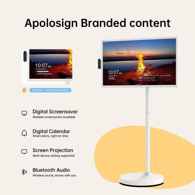 Alt view image 4 of 5 - ApoloSign 32 inch UHD 4K Smart Portable TV Gen2, 16G +256G Storage, Android 14 OS, 15000mAh, Rolling TV on Wheels with Rotatable Touch Screen, Built-in Battery, Full Swivel Rotation, Voice Remote