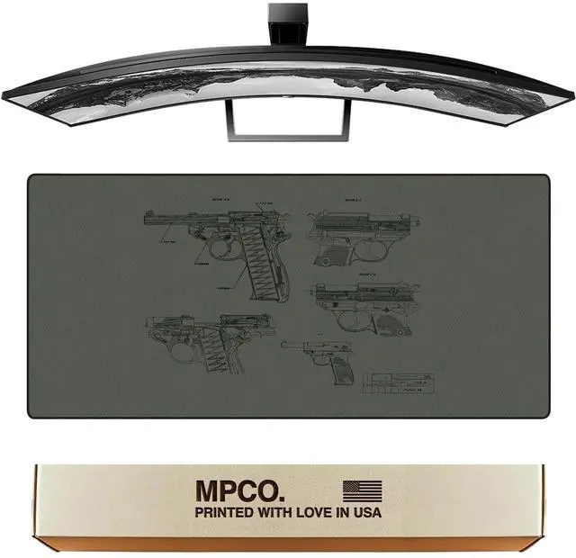Main image of MPCO. Blueprints Large Gaming Desk Pad - 36" x 17" Duraglyde Fabric Pistol 38  Green Desk Mats - Non-Slip, Washable, Smooth Glide for Precision Gaming & Work