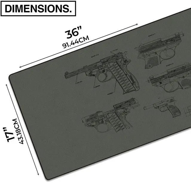 Alt view image 2 of 5 - MPCO. Blueprints Large Gaming Desk Pad - 36" x 17" Duraglyde Fabric Pistol 38  Green Desk Mats - Non-Slip, Washable, Smooth Glide for Precision Gaming & Work